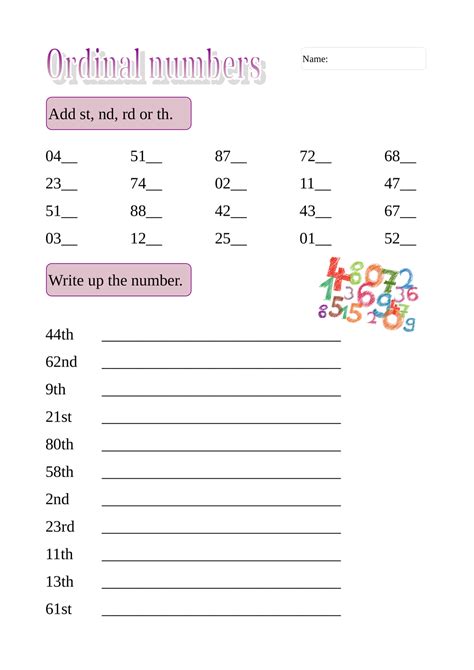ordinal numbers arbeitsblätter.